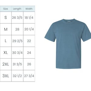 comfort colors size chart