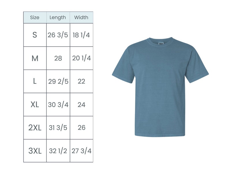 comfort colors size chart