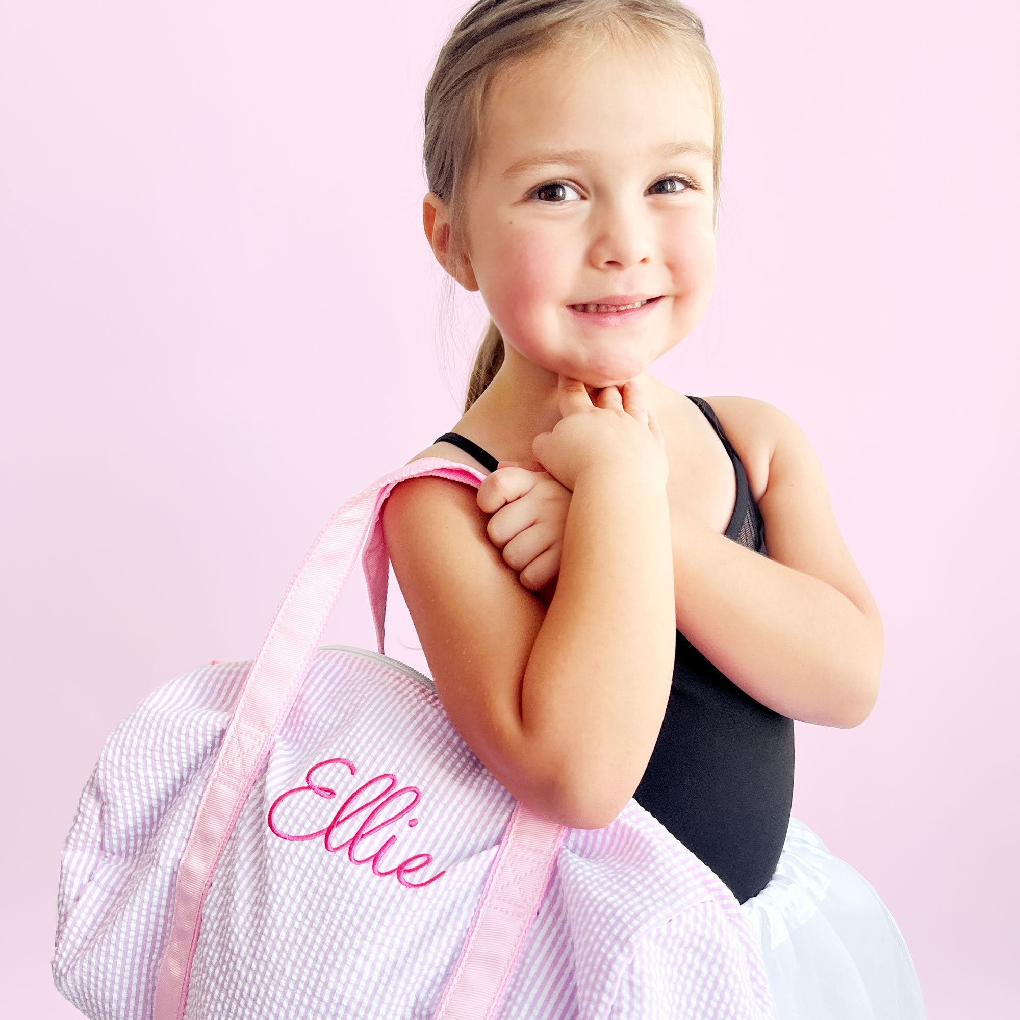 Personalized Mini Seersucker Duffle Bag with Embroidery, Kids Overnight Duffle Bag, Dance Bag, Gift for Kids, Kids Travel, MBDEC