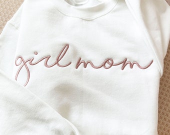 Girl Mom Personalized Crewneck Sweatshirt | Personalized Crew Neck Pullover | Embroidered Sweatshirt | Mother's Day Gift