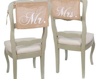 Mr. & Mrs. Burlap Chair Hangings | Wedding Chair Signs
