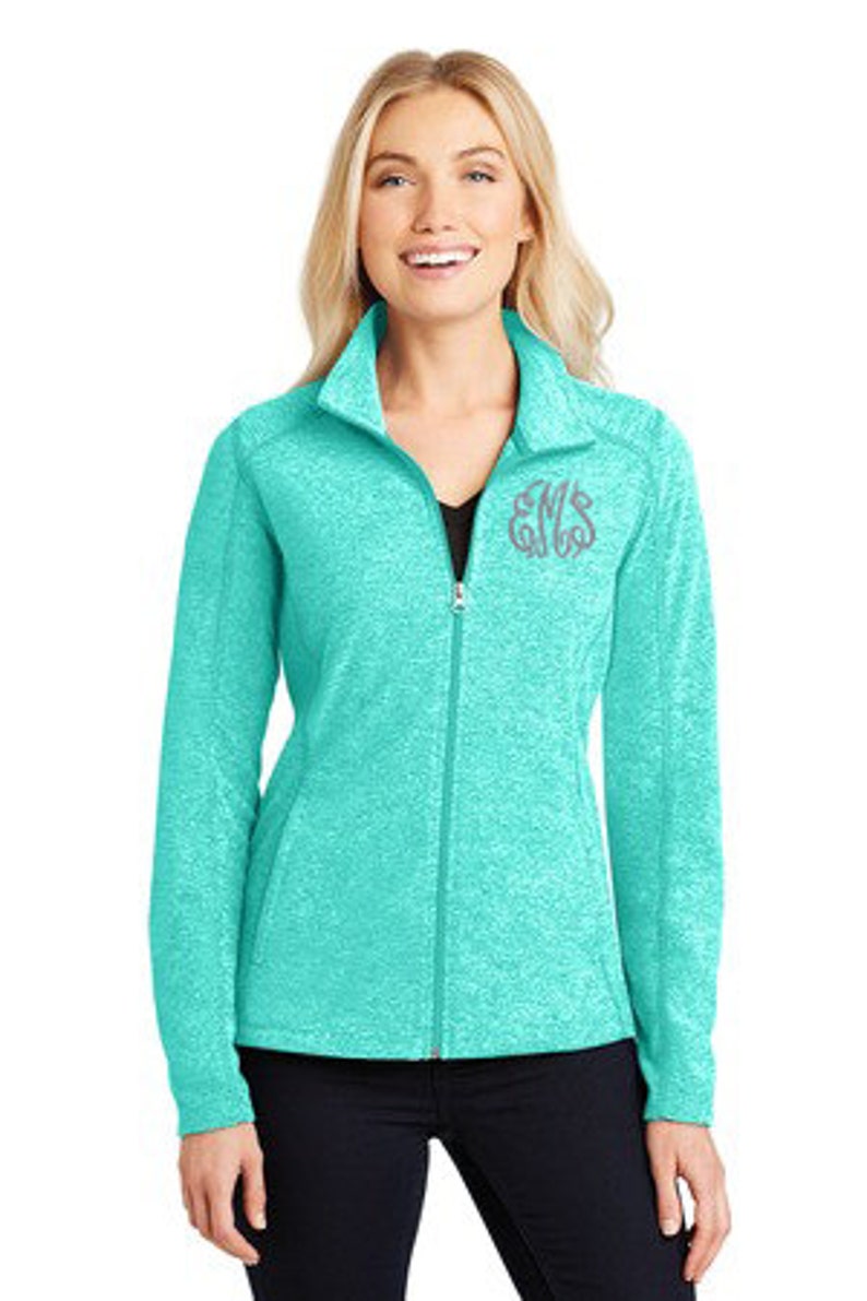 Monogrammed Nurse Full Zippered Fleece Personalized Nurse Fleece Jacket Personalized Ladies Nurse/Doctor Heart Stethoscope Heather Aqua