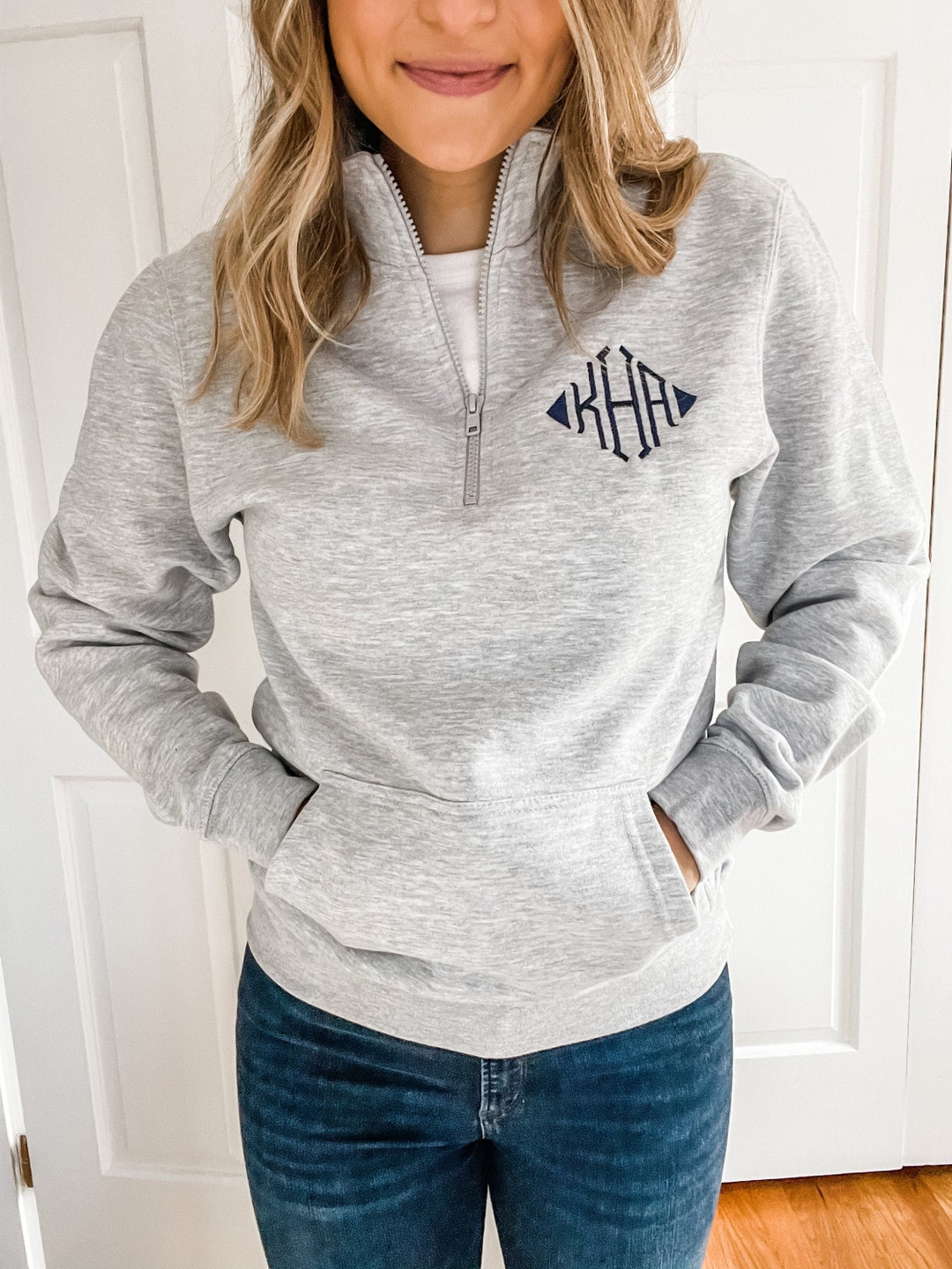 SEmbroideredBoutique Monogram Pullover with Front Pocket | Personalized Quarter Zip Sweatshirt with Pockets | Monogram Popover Bennett