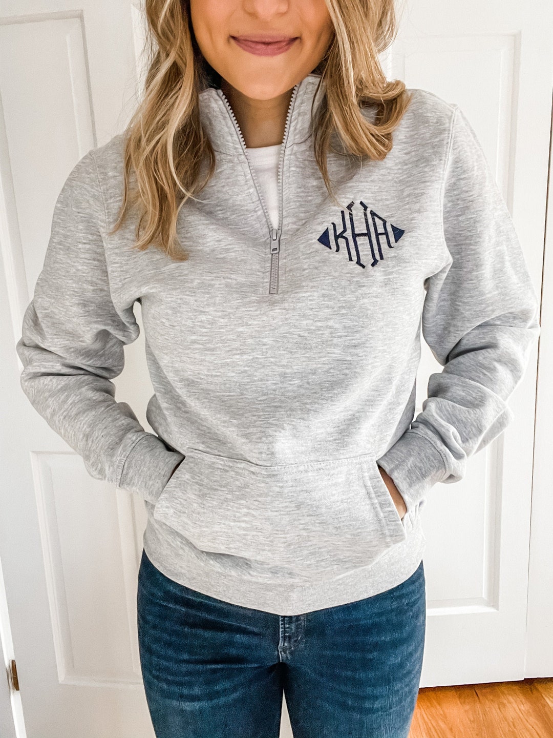 monogram zip through top