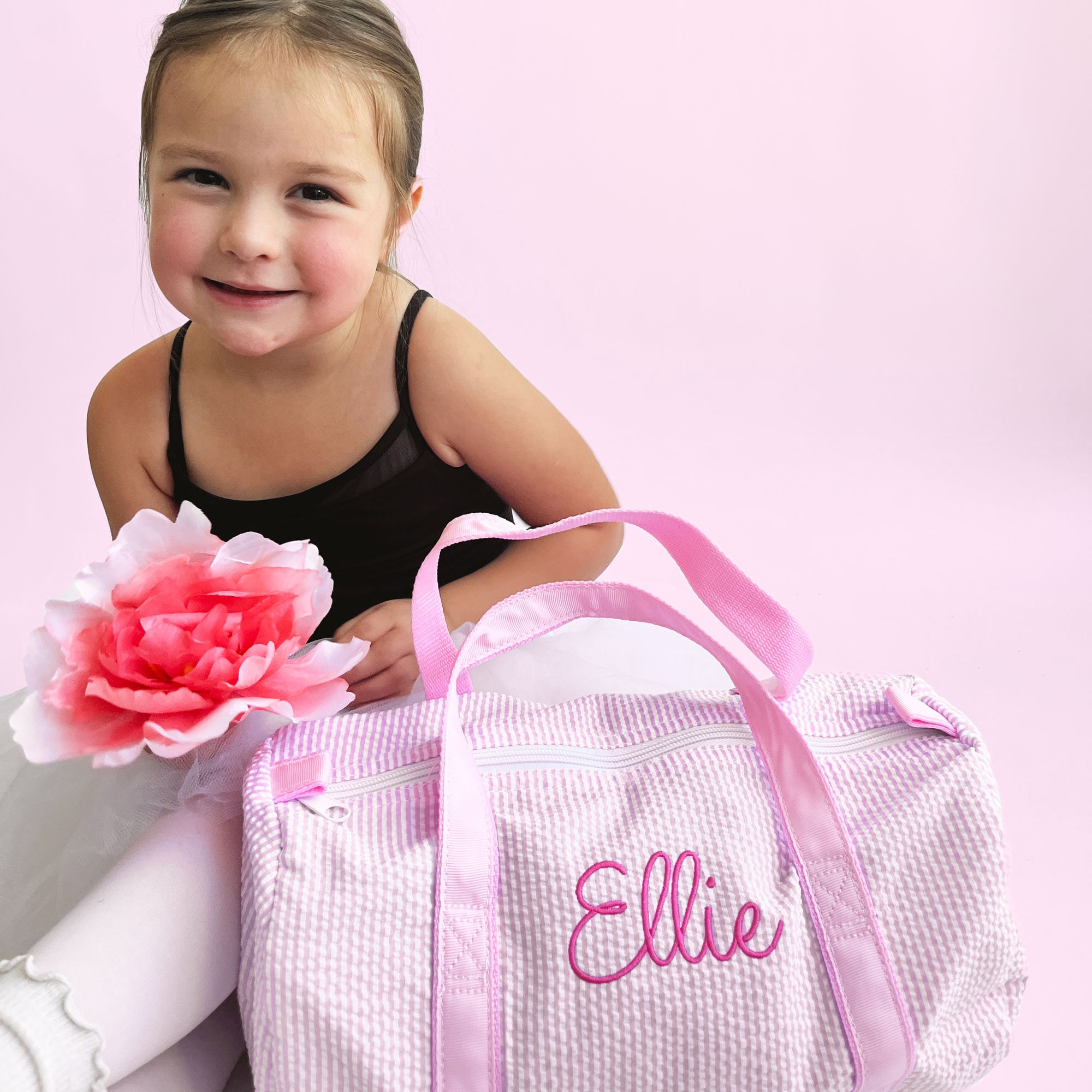 Personalized Mini Seersucker Duffle Bag with Embroidery, Kids Overnight Duffle Bag, Dance Bag, Gift for Kids, Kids Travel, MBDEC