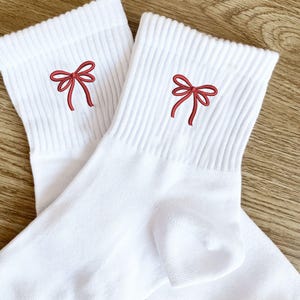Coquette Double Loop Bow Embroidered Crew Socks | Gift for Her | Christmas Gift | Cozy Christmas Socks | Stocking Stuffer | AMSEDLB