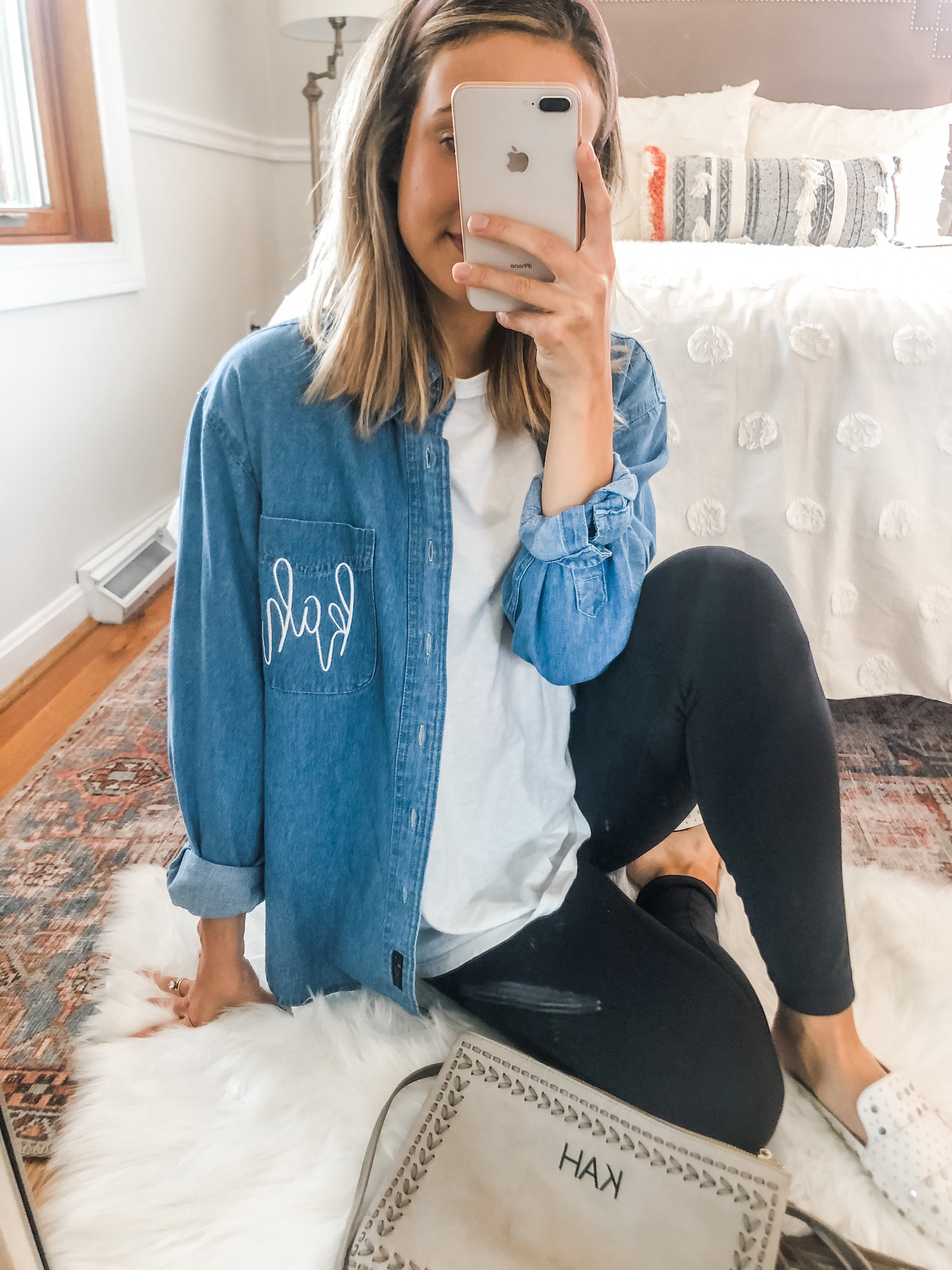 Monogrammed Denim Button up Shirt Lightweight Shacket - Etsy