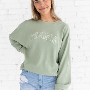 Waffle Knit Mama Crewneck Sweatshirt Embroidered Mama Sweatshirt Family Crewneck Sweatshirt Pregnancy Announcement Gift for Family image 3