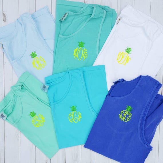 Comfort Colors Monogram Tank Personalized Lagoon Pineapple Etsy