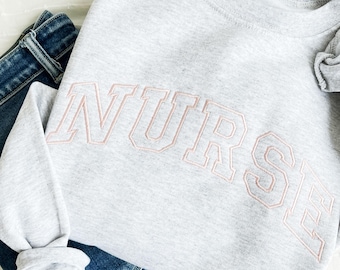 Embroidered NURSE Athletic Block Crewneck sweatshirt | Custom Nurse Crew | Gift for Nurse | RN Sweatshirt | Nurse Grad | Nurse Week| G18ENAB