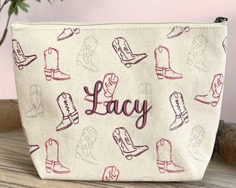 Custom Embroidered Cowgirl Cosmetic Pouch | Howdy | Nashville Bachelorette | Bridesmaid Proposal Gifts | Western Boots | Personalized Bridal