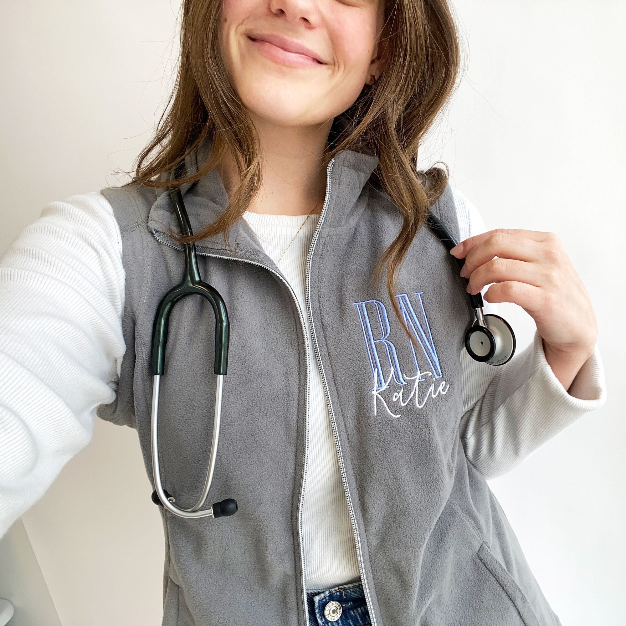 Personalized RN Embroidered Fleece Vest | RN Vest | Custom Top for Nurse | Nurse Graduation Gift | For Her | Embroidered Nurse Vest