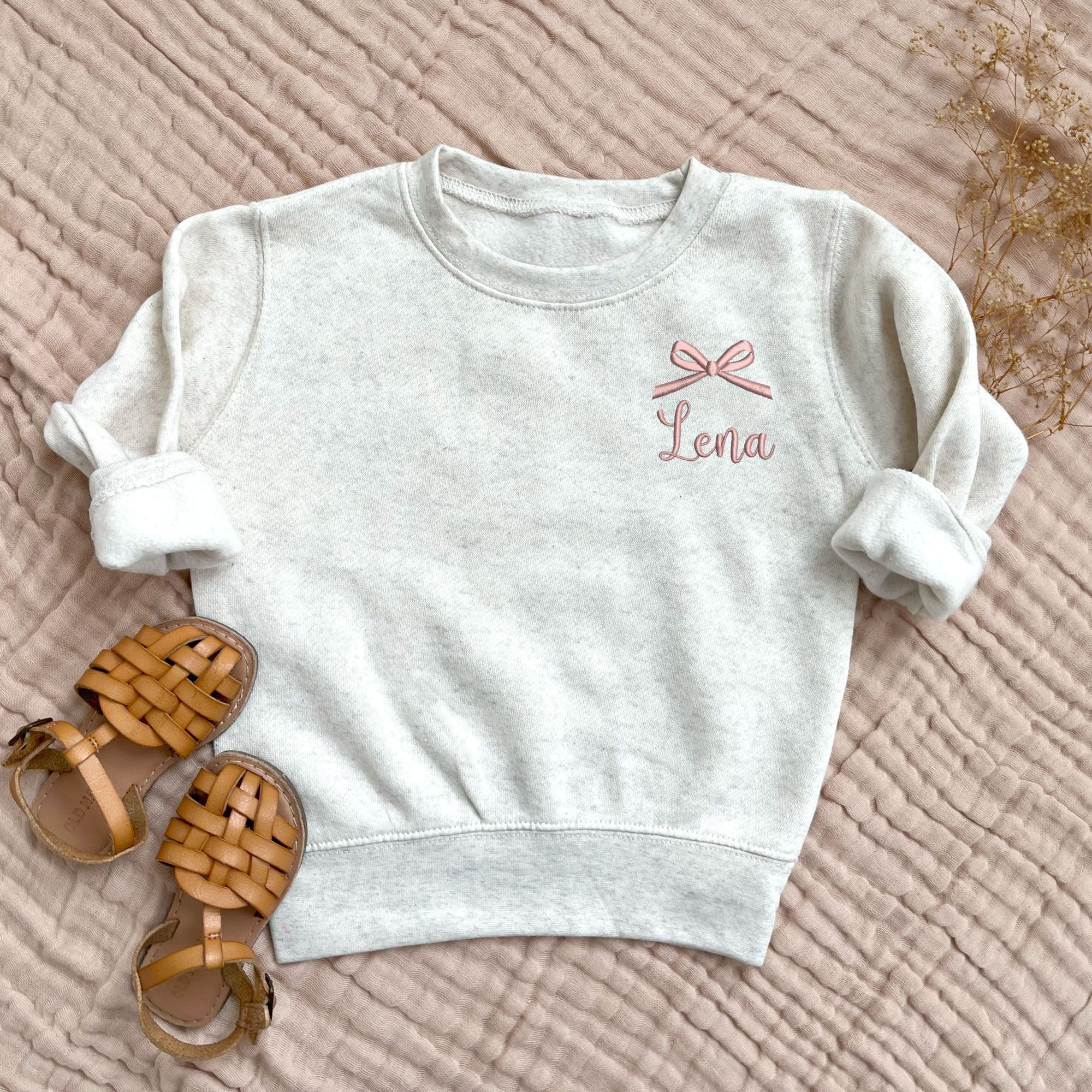 Personalized Toddler Bow Crewneck Sweatshirt | Embroidered Toddler Name and Bow Crewneck | Gift for Kids | Coquette Kids Crew | RS17EB1