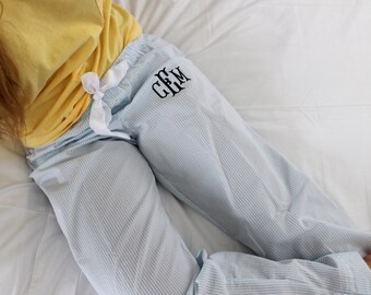 Monogrammed Seersucker Pajama Pants
