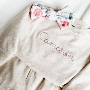 Personalized Leighton Jogger Set for Babies with Stitch Script | 2 Piece Lightweight Set | Neutral Baby Gift | Long Sleeve | Name on Chest
