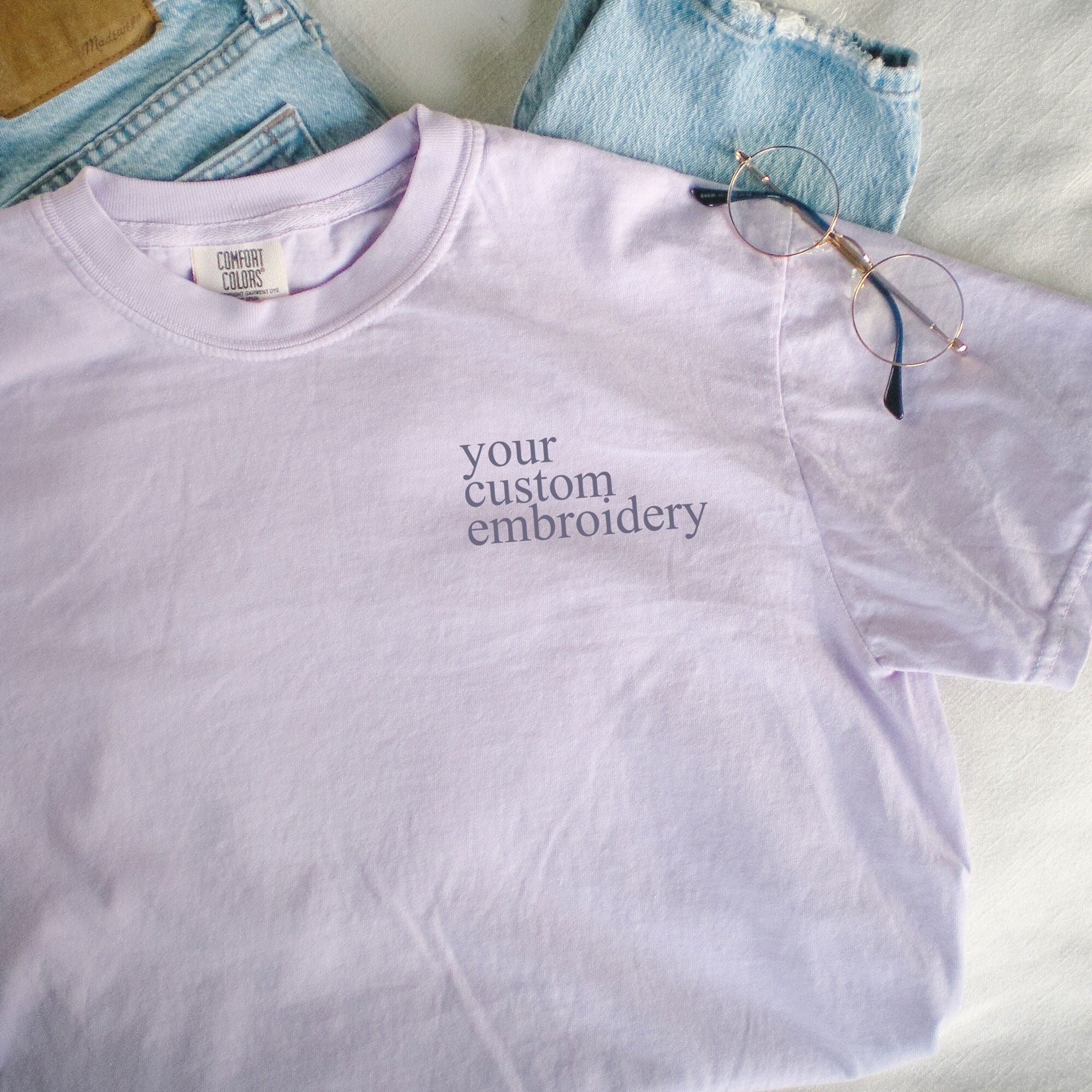 Custom Embroidered Comfort Colors T-Shirt | Left-Side Personalization | Custom Gift | Oversized T-Shirt | Bookish Gift | Bridal Gift