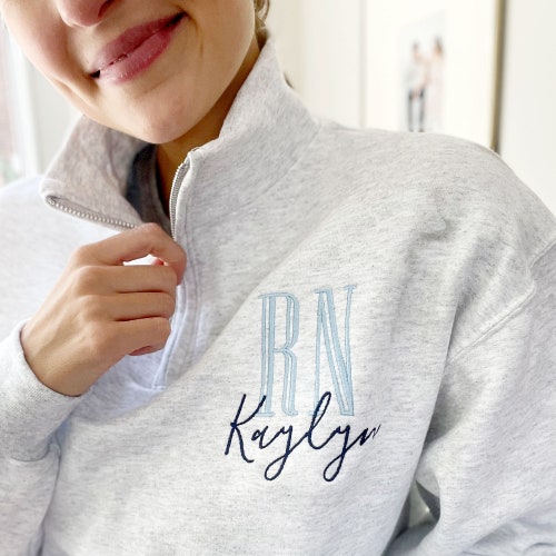Personalized RN Jessie Quarter Zip | RN Sweatshirt | Custom Top for Nurse | Nurse Graduation Gift | For Her | Embroidered Nurse Sweatshirt