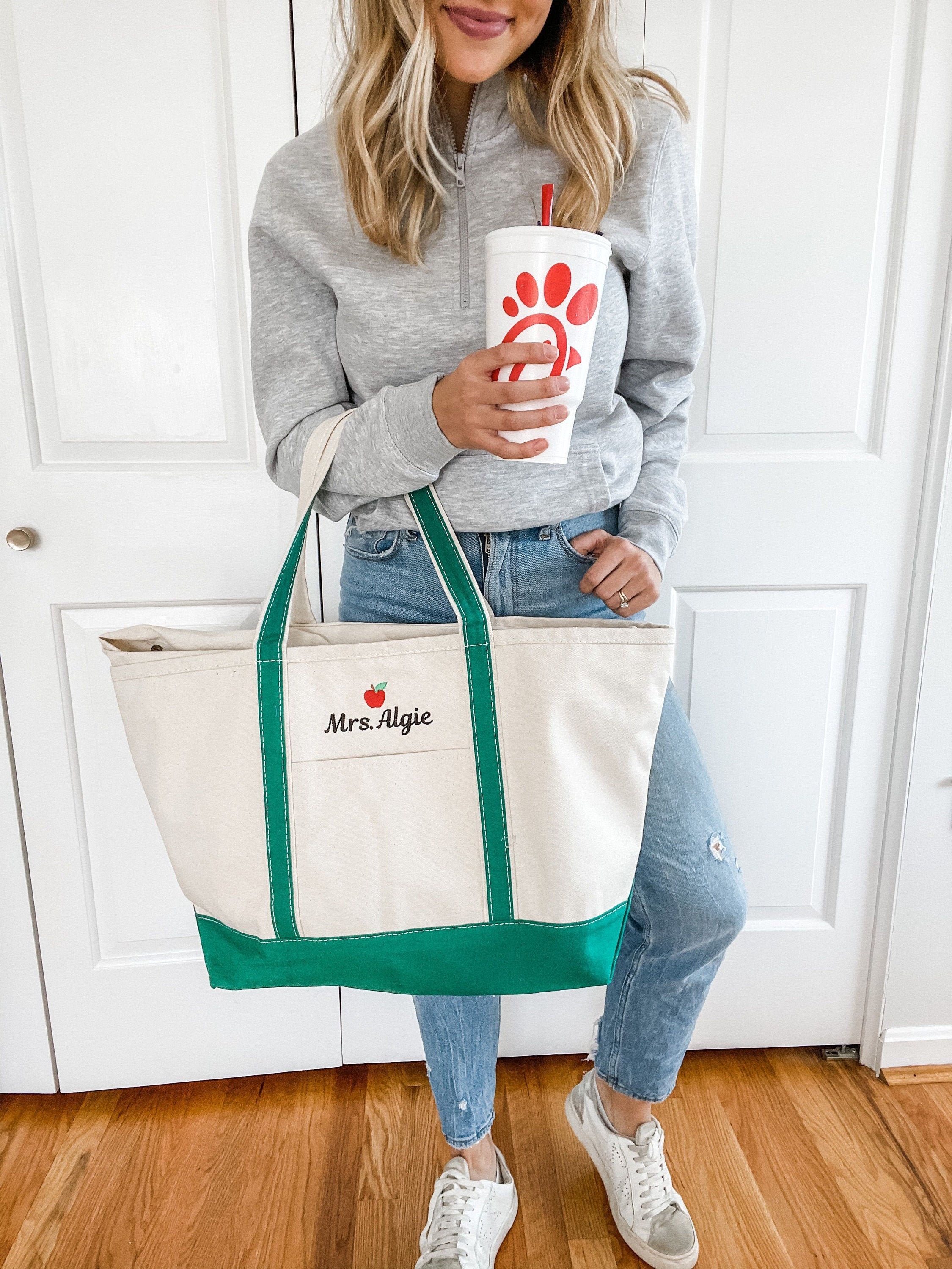 Personalized Teacher Gift Canvas Boat Tote With Handles Large 