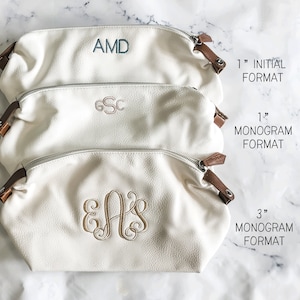 Personalized Makeup Bag For Bridesmaids and Bride Wonderful Gift and Bridesmaid Proposal Monogrammed Vegan Leather Pouch, Multiple Colors image 4