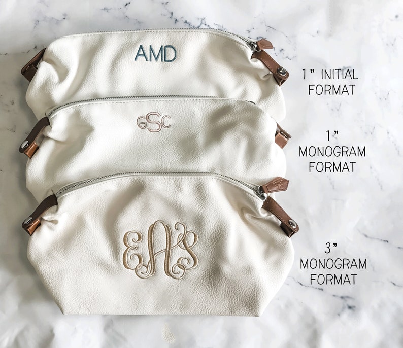 Personalized Makeup Bag For Bridesmaids and Bride Wonderful Gift and Bridesmaid Proposal Monogrammed Vegan Leather Pouch, Multiple Colors image 4