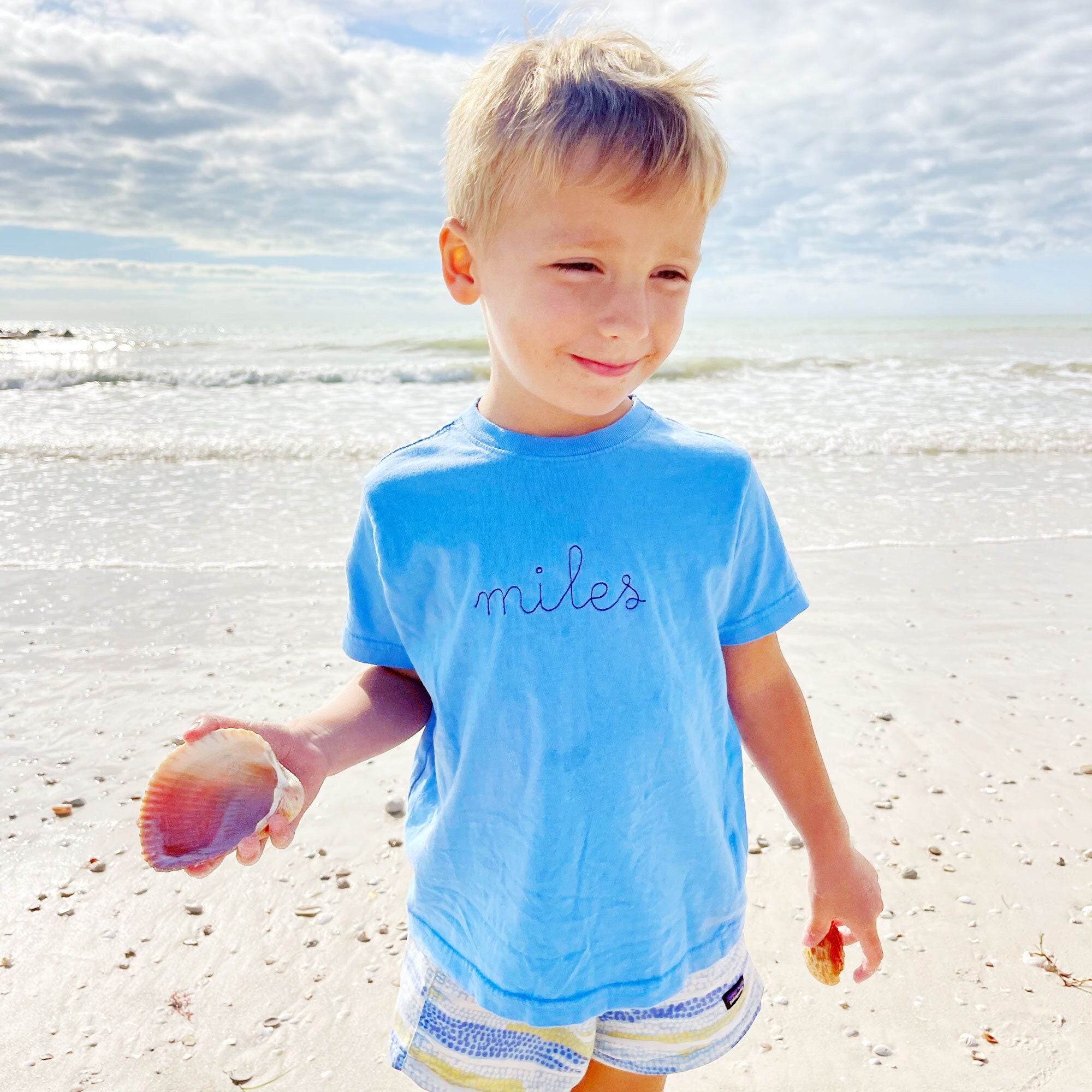 Cute Personalized Toddler Boys & Girls Stitch Script T-Shirt | Embroidered Short Sleeve Toddler Tee | Boutique Quality | Customized