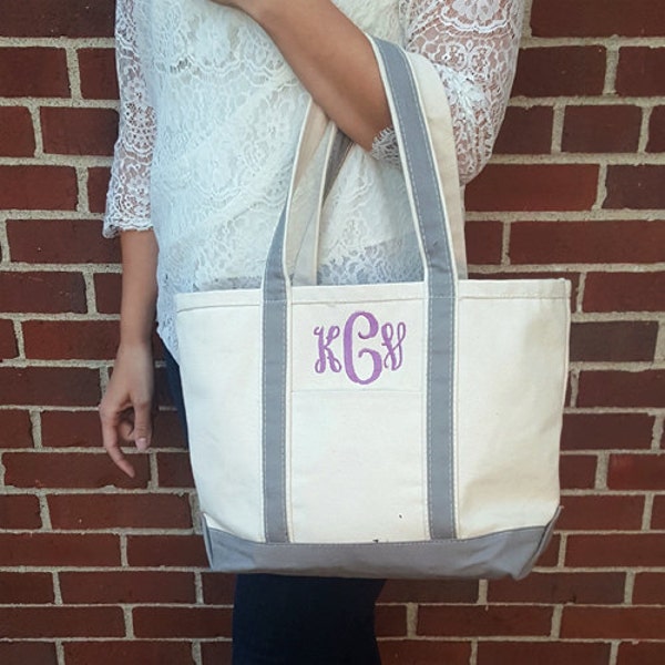 Monogrammed Zippered Top Canvas Tote with Handles : Medium