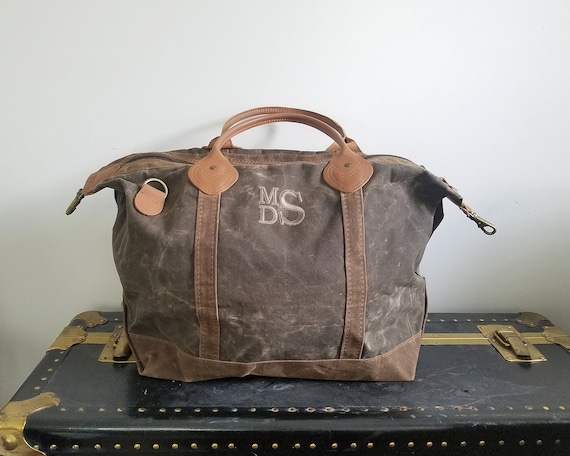 Personalized Waxed Canvas Duffle Bag Monogrammed Weekend Bag 