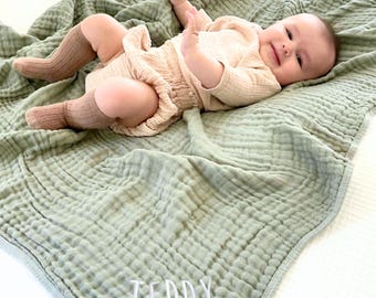Personalized Muslin Baby Blanket | Embroidered Name Baby Blanket | New Baby Gift | Baby Shower Gift | Birth Announcement | Neutral | CCMBE