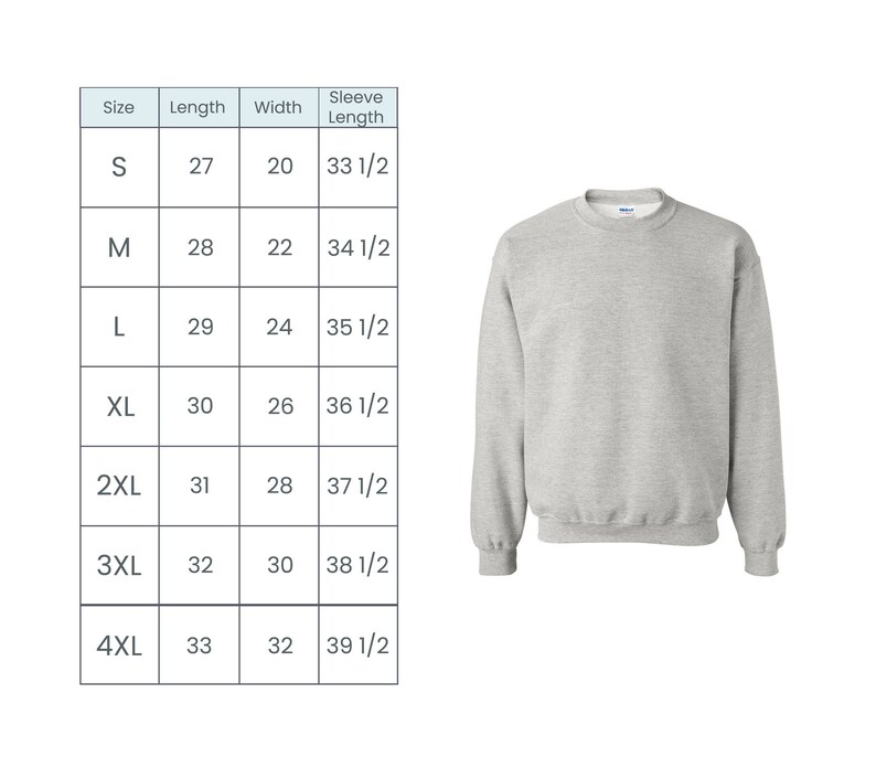 sweatshirt size chart