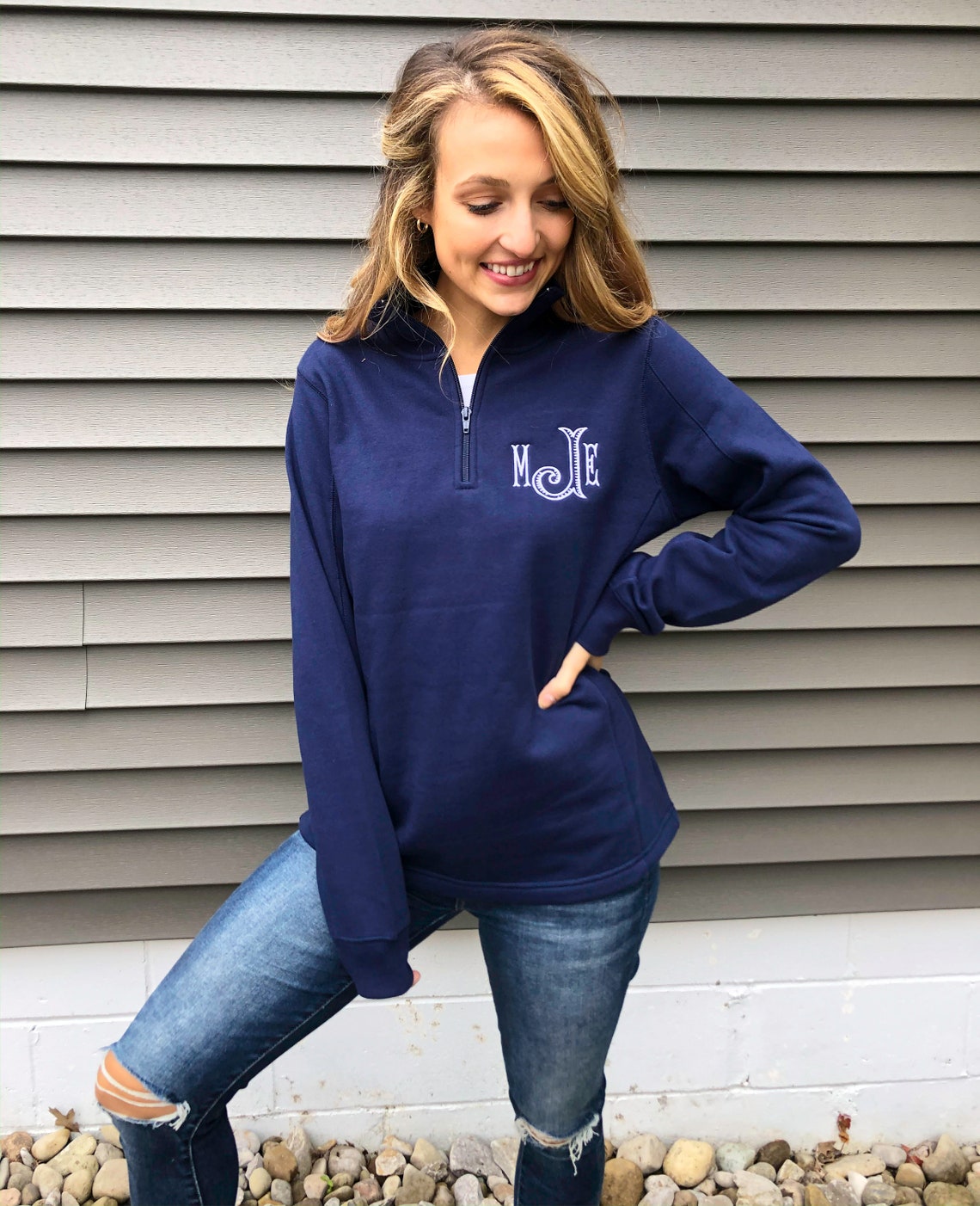 Ladies' Quarter Zip Monogram Pullover Sweatshirt | Etsy