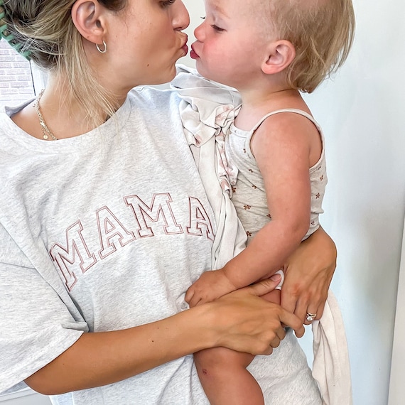 Embroidered Mama Crewneck T-Shirt | Mother's Day Gift