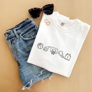 Embroidered Basketball Icons Comfort Colors T-Shirt | Game Day Tee