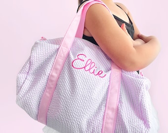 Personalized Girls Dance Bag | Dance Duffle Bag Customized | Cute Seersucker Dance Bag for Girls, Personalize with Name and Thread Color!