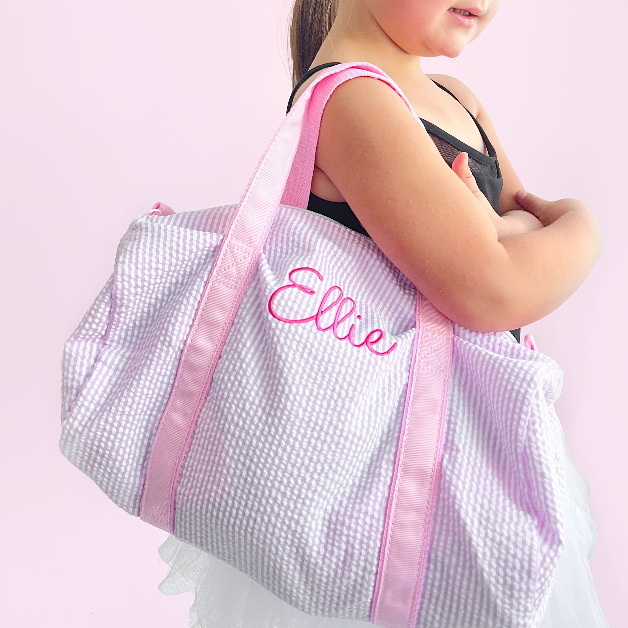 Personalized Mini Seersucker Duffle Bag with Embroidery, Kids Overnight Duffle Bag, Dance Bag, Gift for Kids, Kids Travel, MBDEC