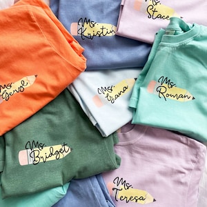 Comfort Colors Cute Mini Personalized Pencil T-Shirt | Teacher Tee| Teacher Gift | Teach Sweatshirt | Teacher Week Gift | Custom Teacher Top