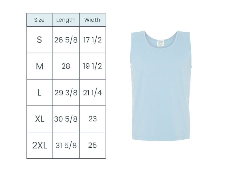 tank top size chart