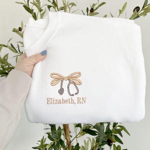 Personalized Bow Nurse Embroidered Sweatshirt | Custom Nurse | Personalized Nursing RN Sweatshirt-Nurse Graduation Gift-NICU Nurse G18EDLBN