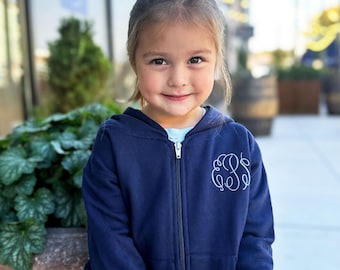 Personalized Children&#39;s Full Zip Embroidered Hooded Sweatshirt | Customizable Toddler Hooded Jacket | Monogram Infant Coat | CAR78TEM