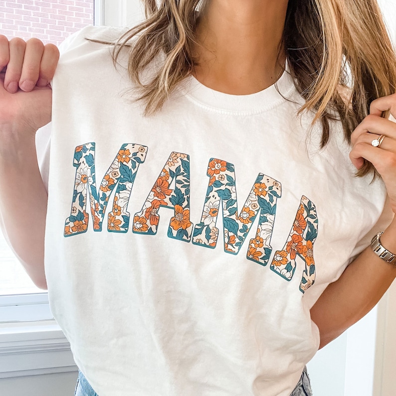 Multi-Floral Print MAMA T-Shirt Comfort Colors T-Shirt Summer MAMA Top DTG Printed T-Shirt Gift for Mom image 1