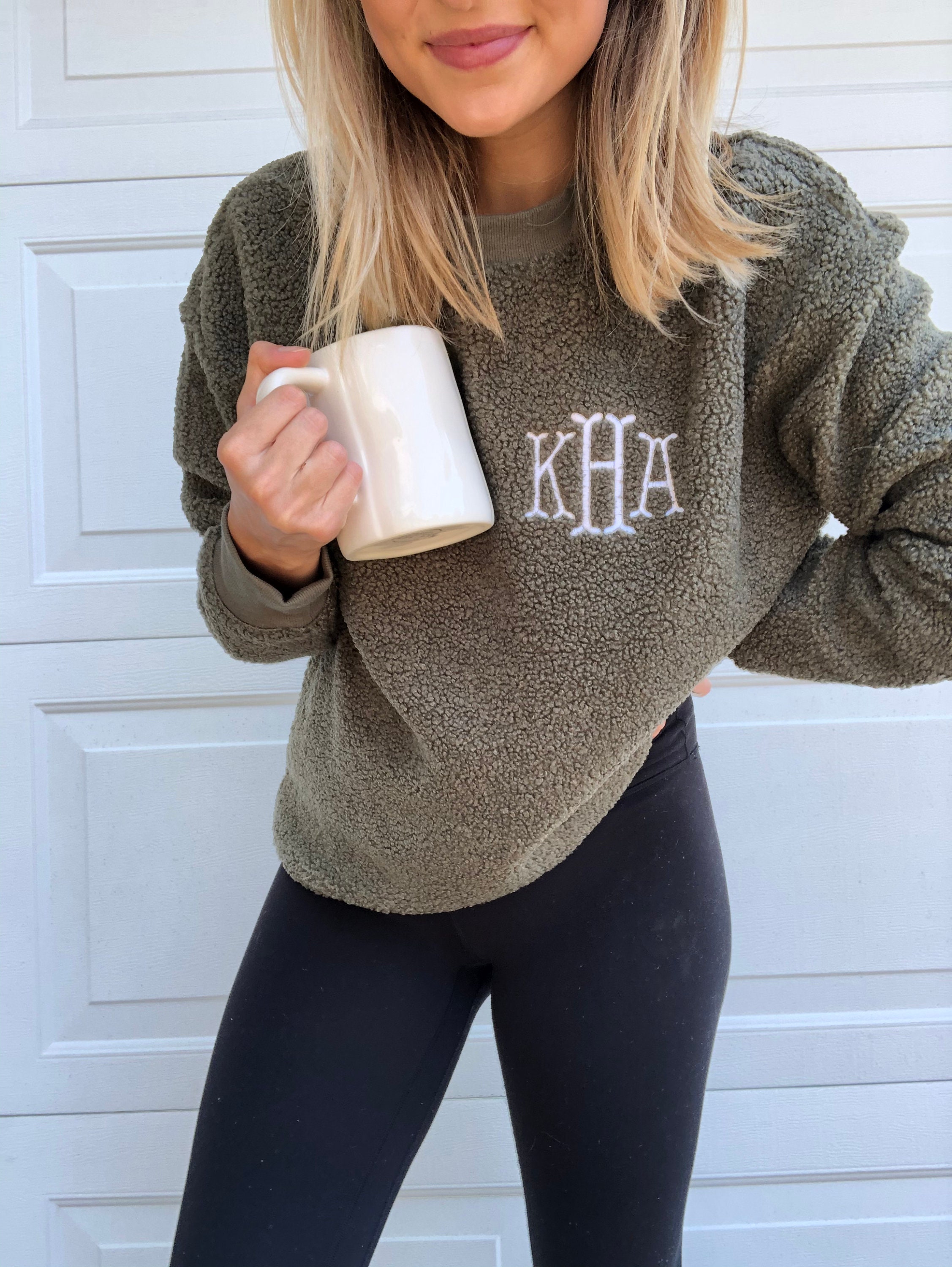 SEmbroideredBoutique Monogrammed Shearling Crewneck | Personalized Shearling Sherpa Pullover