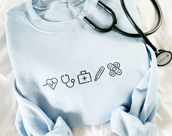 Embroidered Nurse Personalized Sweatshirt, Perfect Gift for Nursing Week or Nursing Student | RN , BSN , RNA Embroidered Top | Gemma