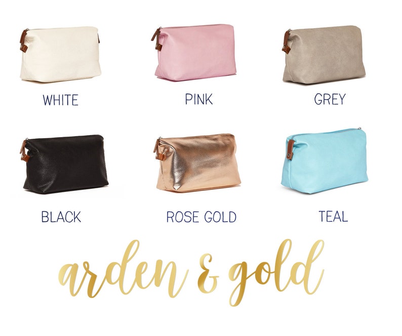 Personalized Makeup Bag For Bridesmaids and Bride Wonderful Gift and Bridesmaid Proposal Monogrammed Vegan Leather Pouch, Multiple Colors image 5