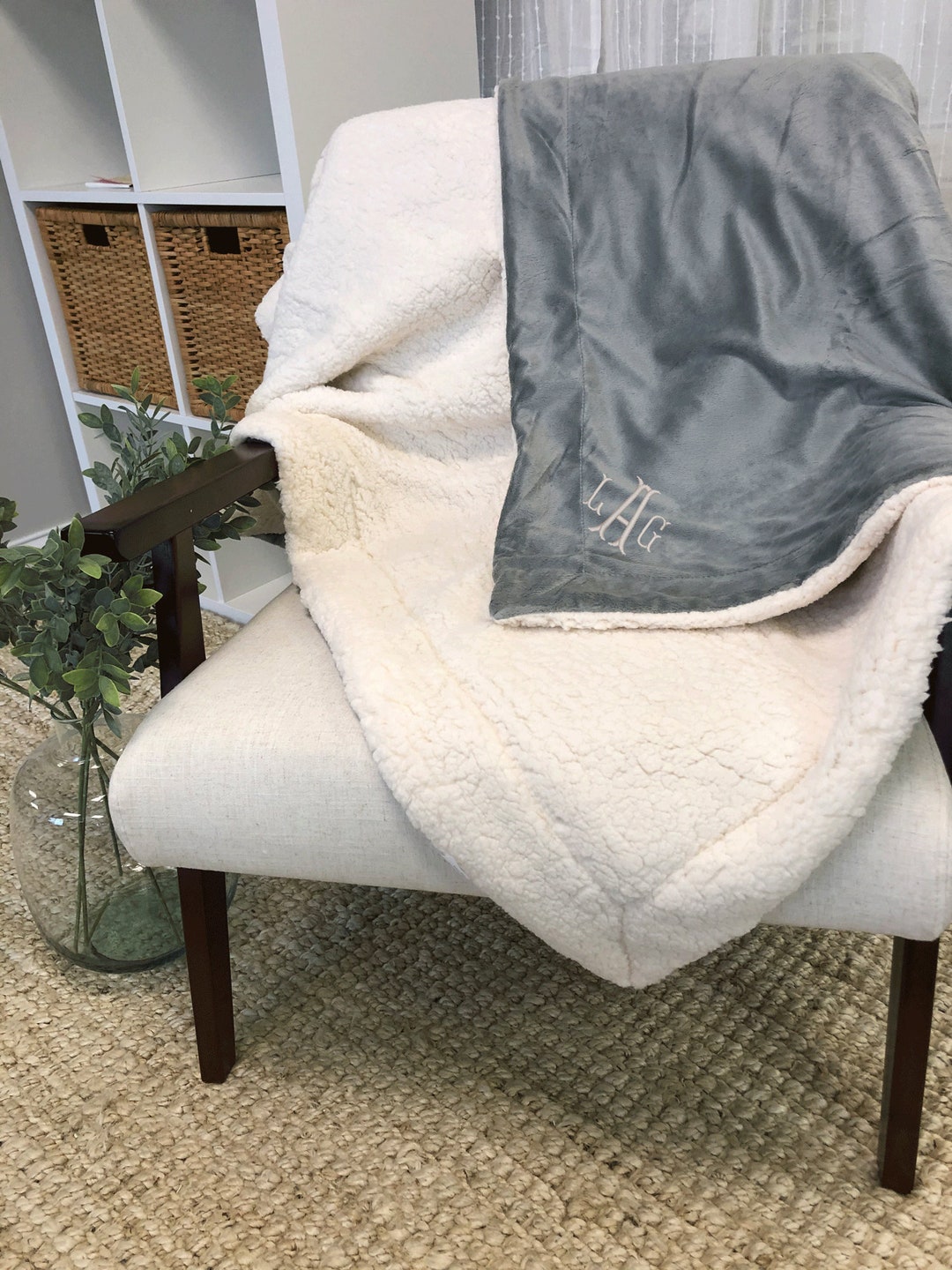 Personalized Embroidered Monogram Sherpa Blanket Monogram, Single