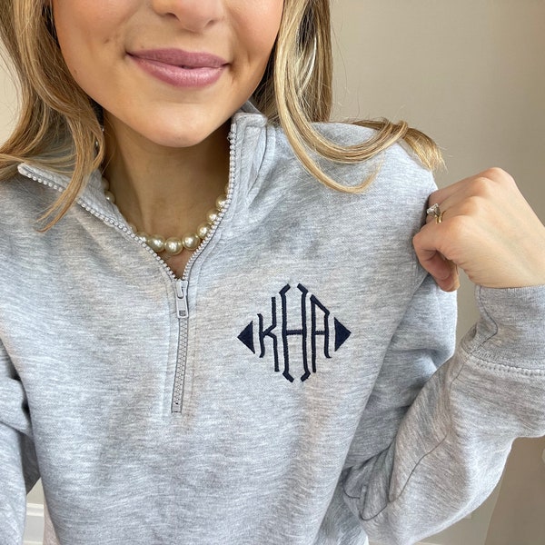 Monogram Pullover with Front Pocket | Personalized Quarter Zip Sweatshirt  with Pockets | Monogram Popover Madison