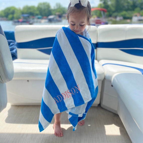 Embroidered Cabana Stripe Beach Towel - Royal Blue