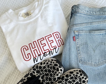 Cheer Mom Embroidered Comfort Colors T-Shirt | Personalized Mama Tee | Mother's Day Gift | Cheer Mom | Gift for Her | Sporty Mom T-Shirt