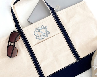 Personalized Embroidered Canvas Tote Bag | Zippered Top, Custom Text