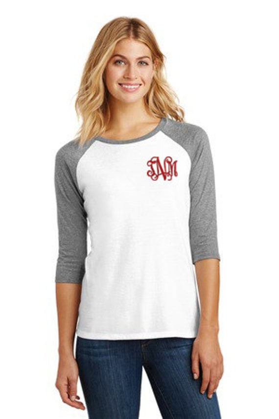 Monogram Raglan T Shirt Three Quarter Sleeve Raglan V Neck | Etsy