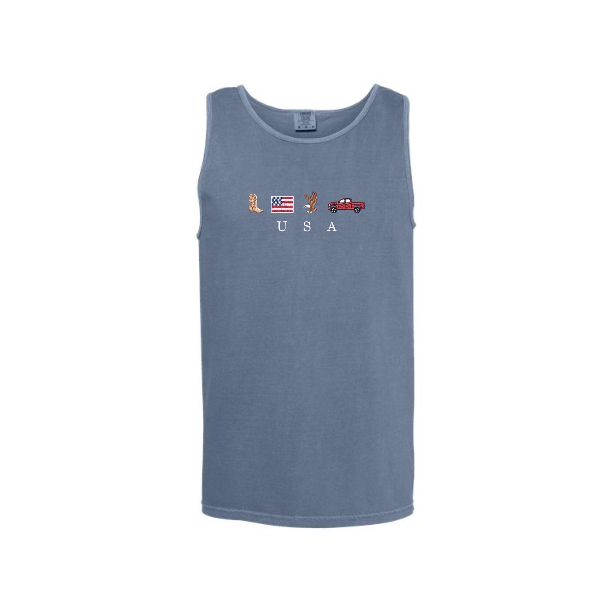 Embroidered USA Icons Comfort Colors Tank Top | America