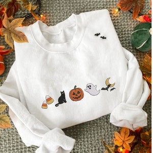 Halloween Icons Embroidered Ghost Gemma Crewneck Sweatshirt | Cute and Festive Fall Sweatshirt | Spooky Season | Cozy Fall Crew | G18EH3